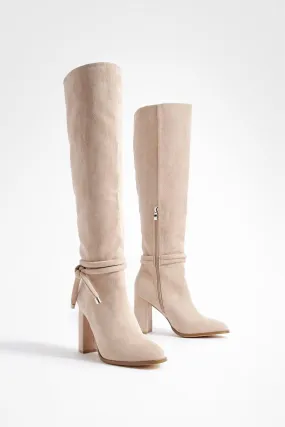 Tie Detail Block Heel Knee High Boots