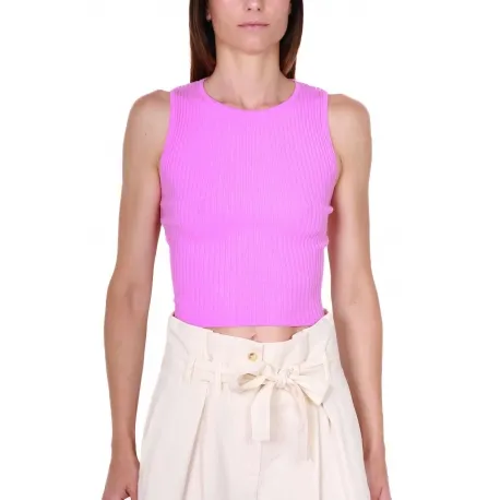 TOP CROPPED IN MAGLIA A COSTINE, ROSA