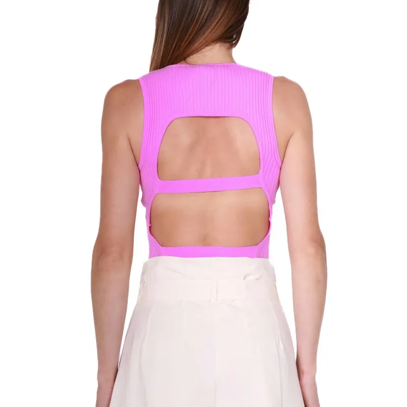 TOP CROPPED IN MAGLIA A COSTINE, ROSA