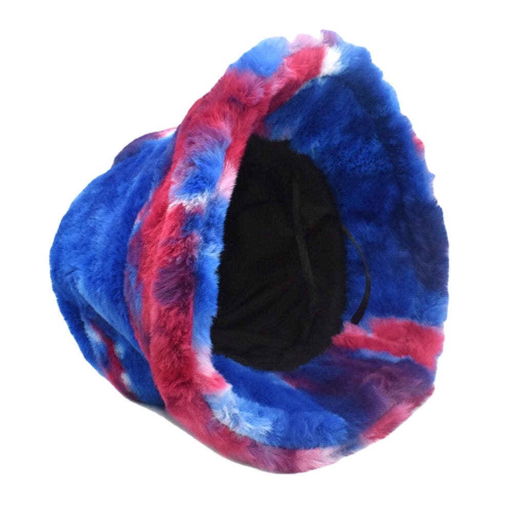 Unisex Faux Rabbit Fur Colorful Gradient Tie-dye Bucket Hat Winter Thicken Warmth Windproof Fashion Sunshade Hat