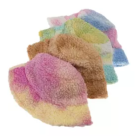 Unisex Felt Lamb Hair Tie-dye Plus Thicken Warm Windproof Soft Bucket Hat