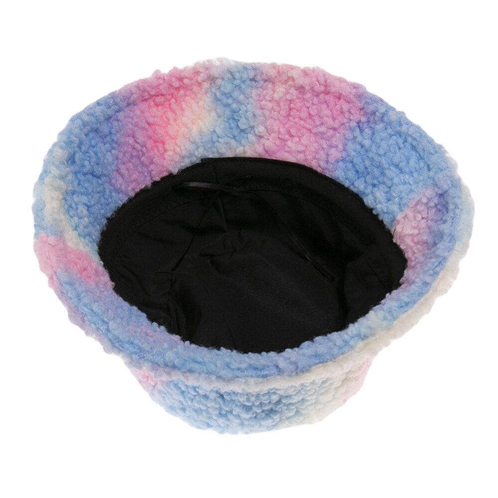 Unisex Felt Lamb Hair Tie-dye Plus Thicken Warm Windproof Soft Bucket Hat