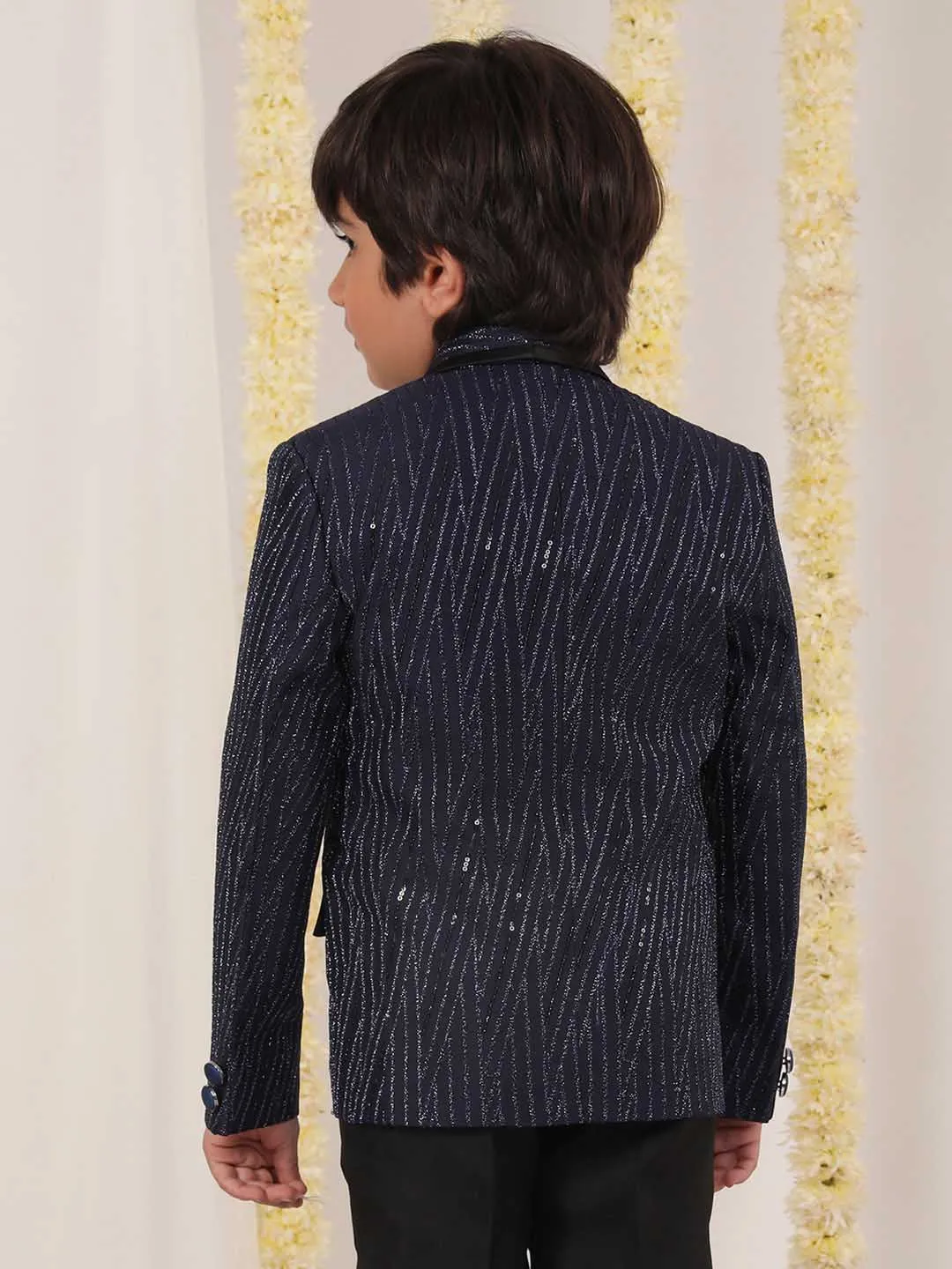 VASTRAMAY Boy's Blue Sequined Blazer