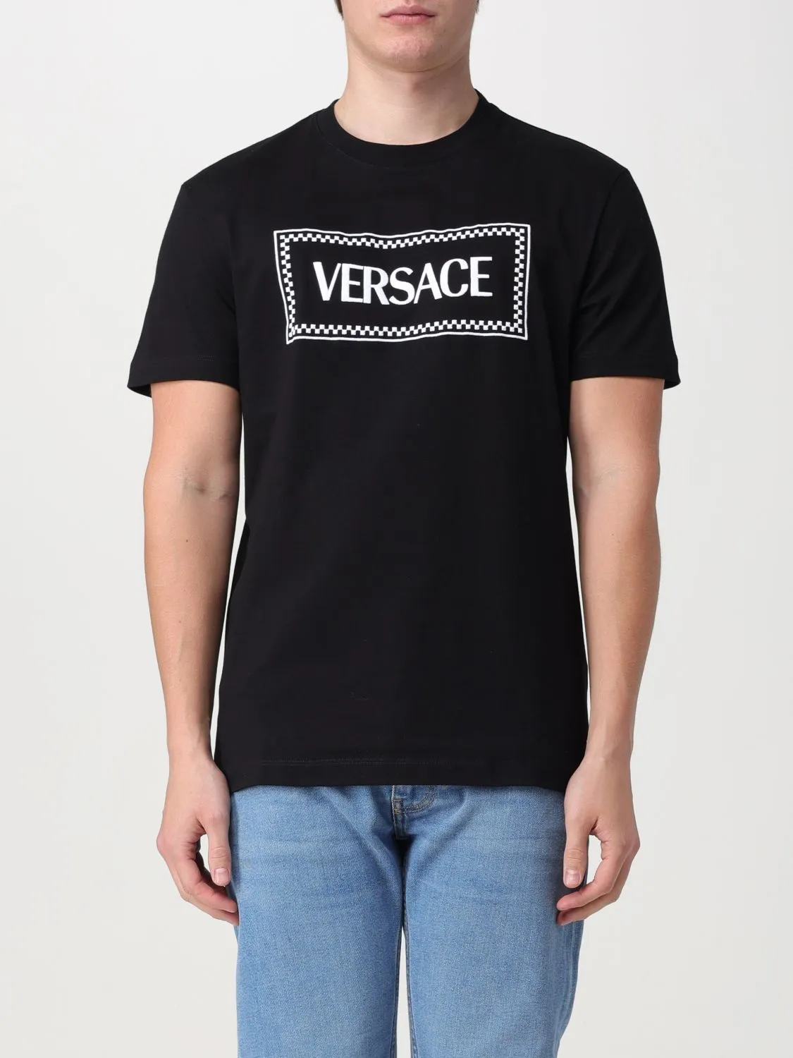 VERSACE  |Crew Neck Plain Cotton Short Sleeves Logo Luxury