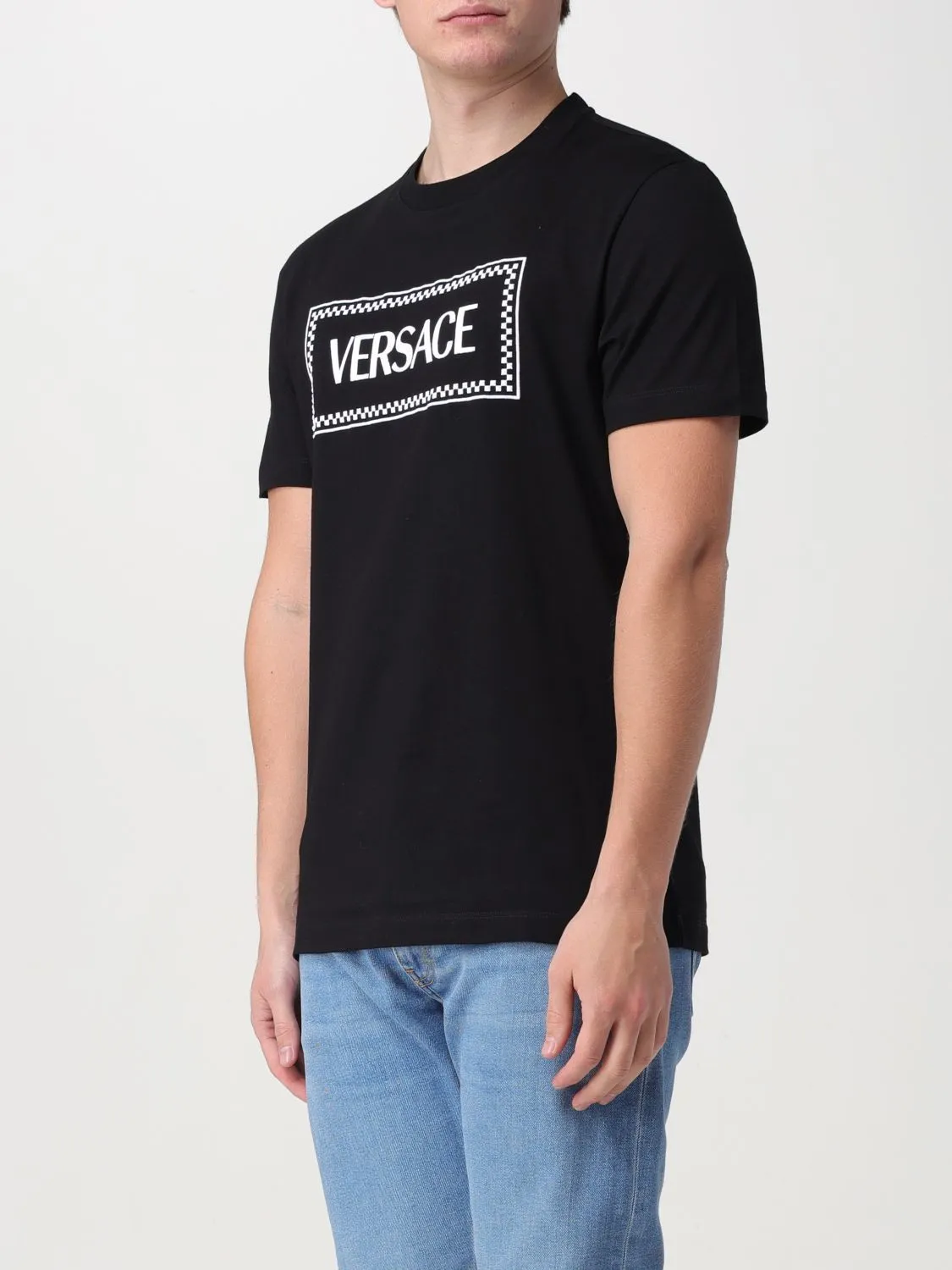 VERSACE  |Crew Neck Plain Cotton Short Sleeves Logo Luxury