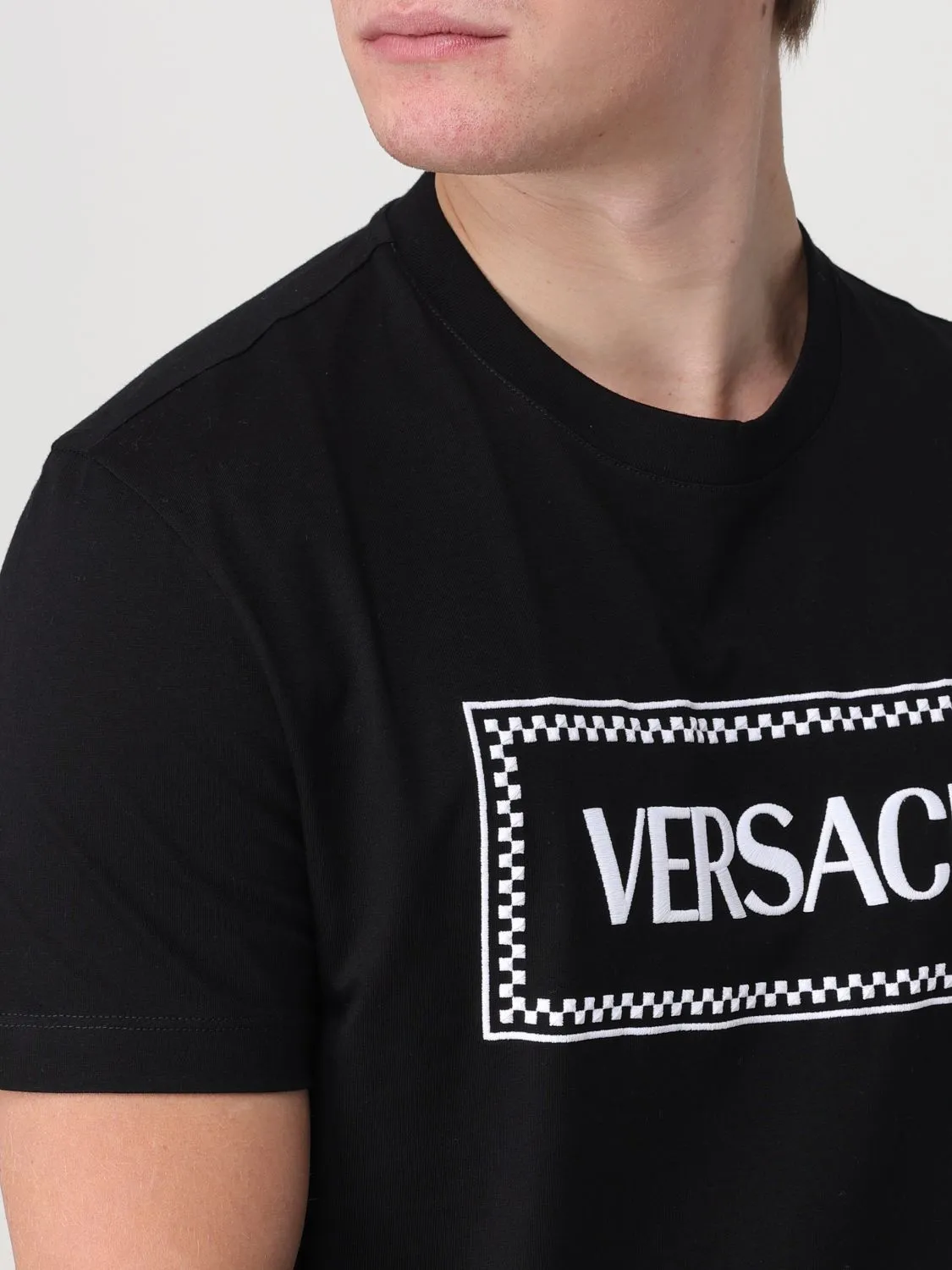 VERSACE  |Crew Neck Plain Cotton Short Sleeves Logo Luxury