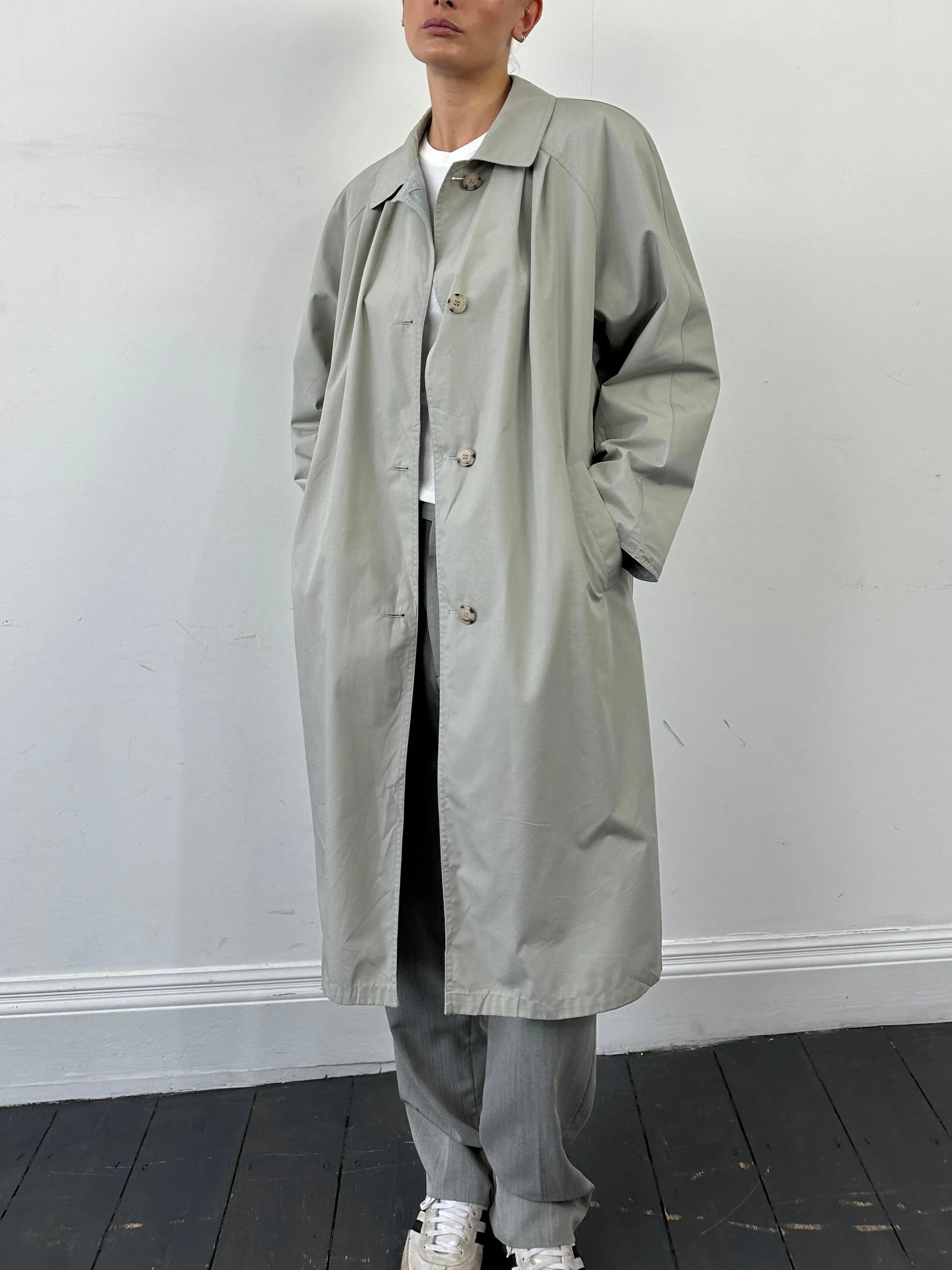 Vintage Reversible Showerproof Check Belted Trench Coat - L