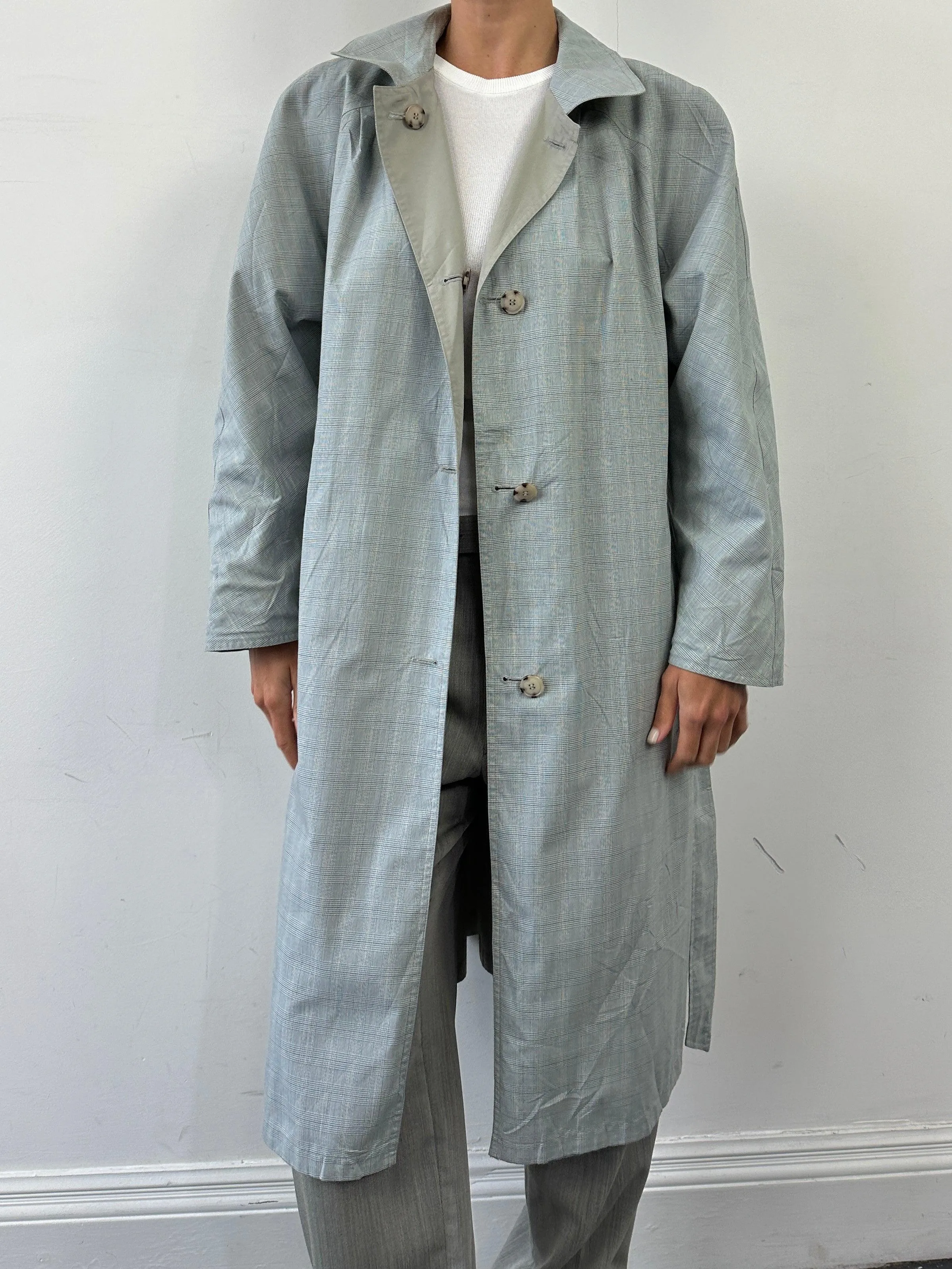 Vintage Reversible Showerproof Check Belted Trench Coat - L