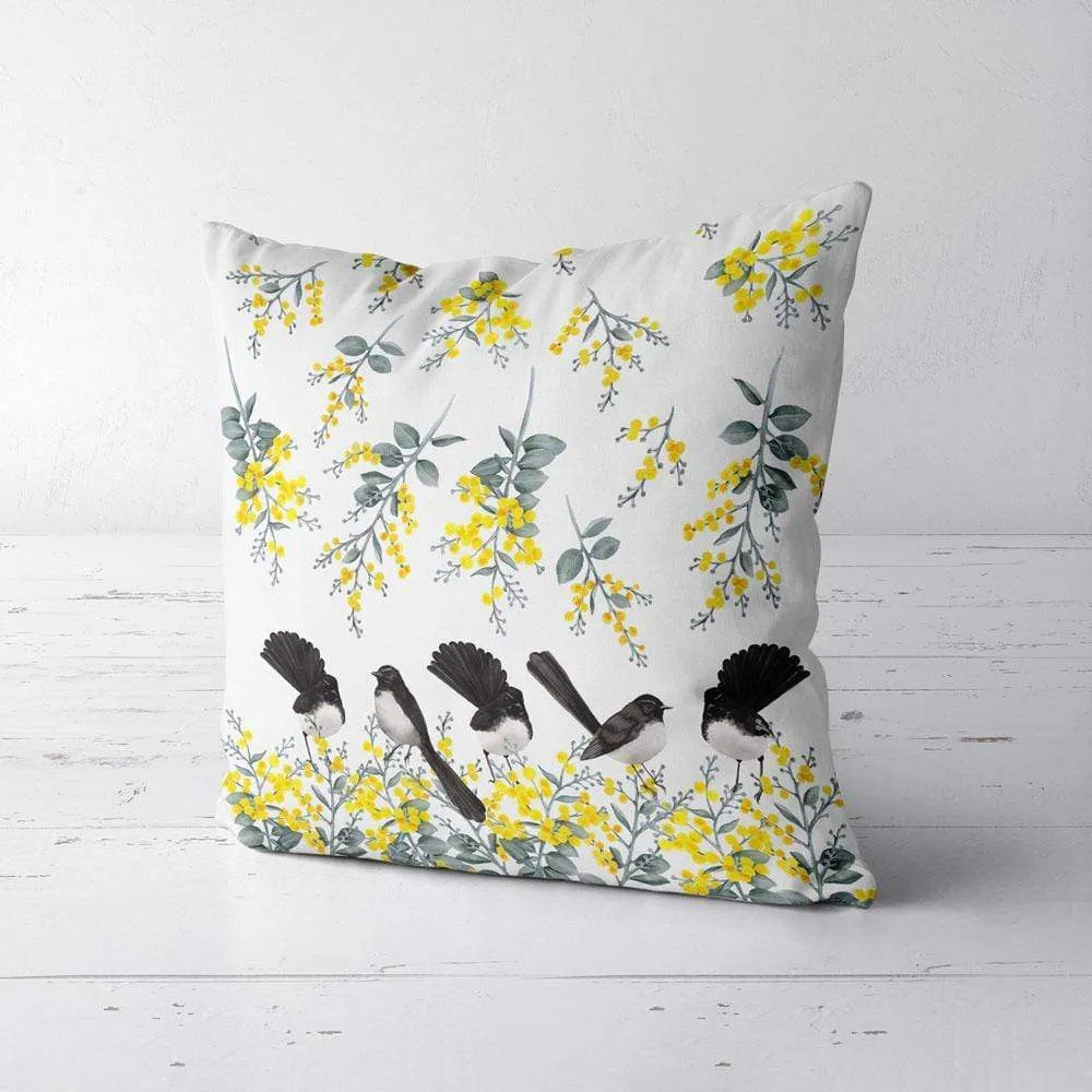 Willie Wagtail and Wattles Cushion Cover 5 birds Cotton Drill