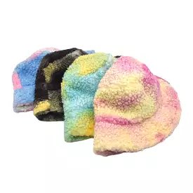 Women Tie-dye Mix Color Lamb Hair Warm Casual Cute Bucket Hat