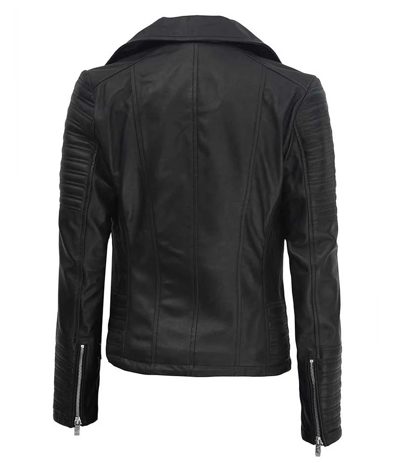 Women's Black Asymmetrical Motorcycle Leather Biker Jacket