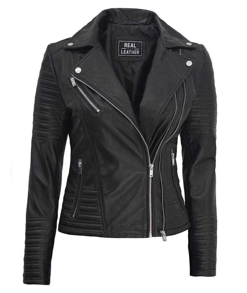 Women's Black Asymmetrical Motorcycle Leather Biker Jacket