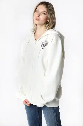 Womens Enygma Graphic Zip-Up White Hoodie