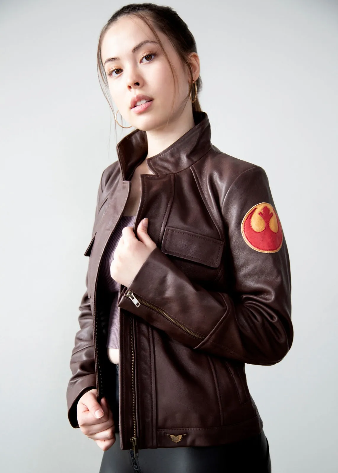 Womens Poe Dameron Rebel Alliance Brown Leather Jacket