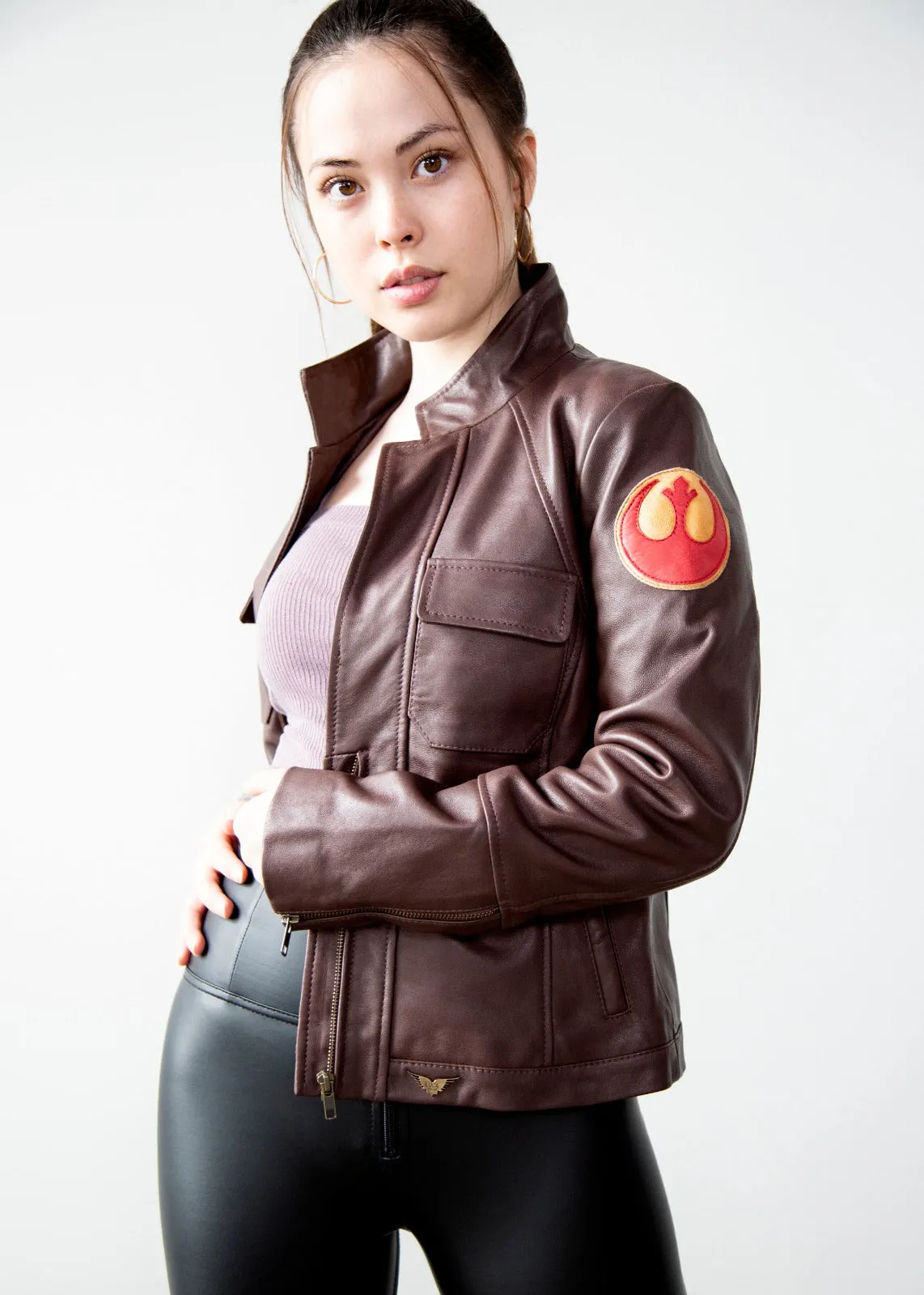 Womens Poe Dameron Rebel Alliance Brown Leather Jacket