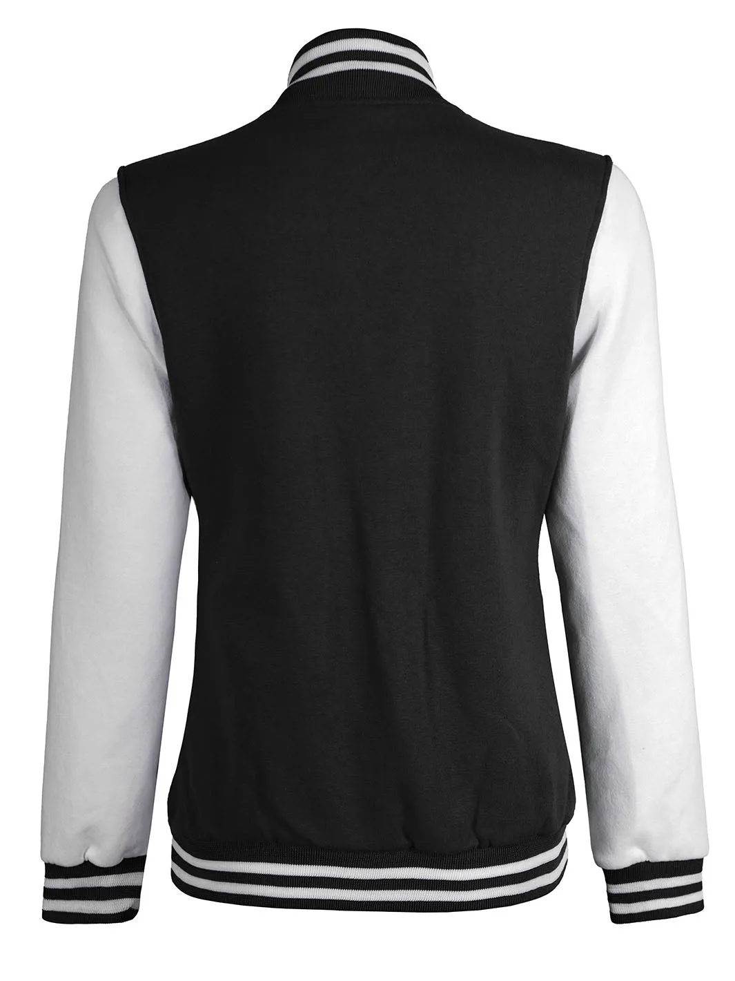 Women's White & Black Plain Varsity Jacket