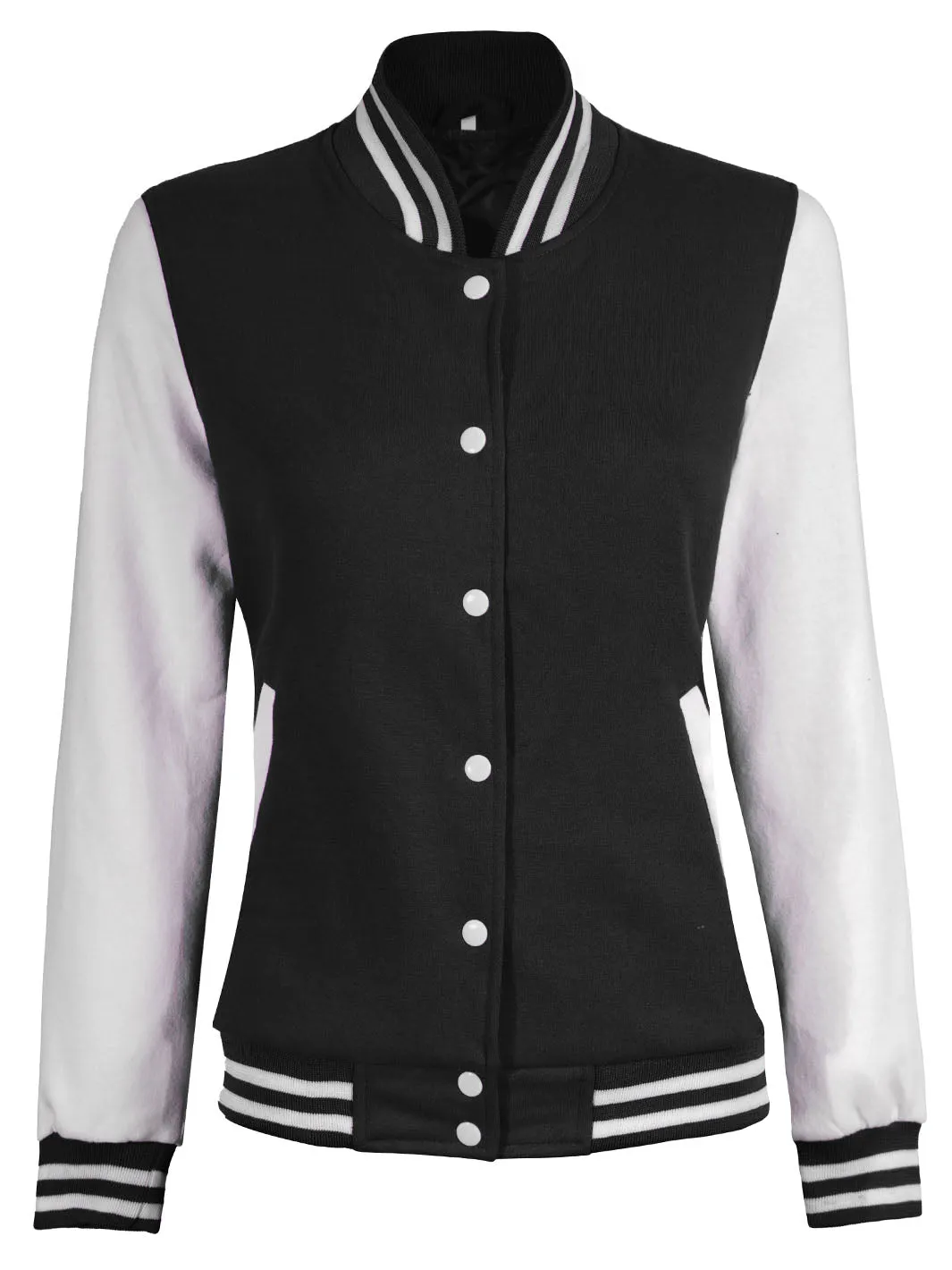 Women's White & Black Plain Varsity Jacket