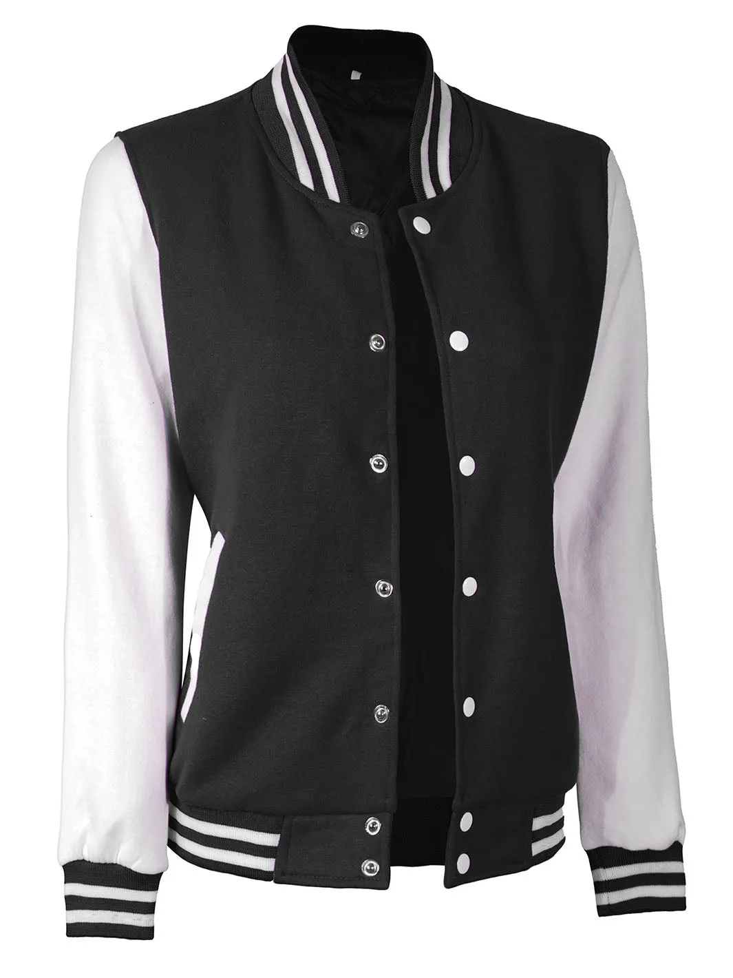 Women's White & Black Plain Varsity Jacket