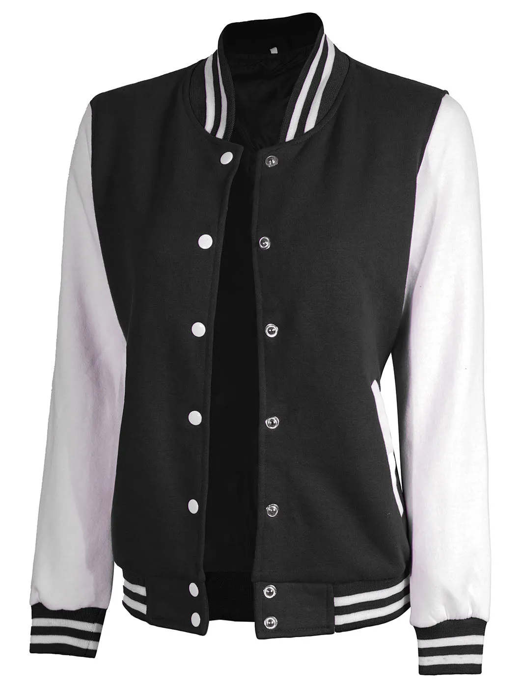 Women's White & Black Plain Varsity Jacket