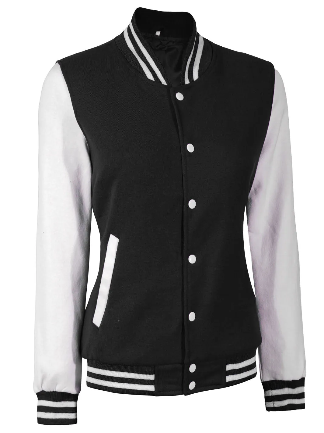 Women's White & Black Plain Varsity Jacket